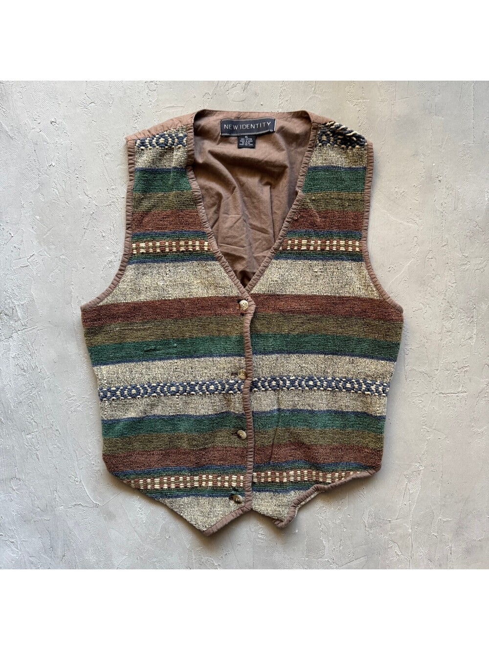 Vintage 90s New Identity Southwestern Woven Striped Vest XL Cotton Boho